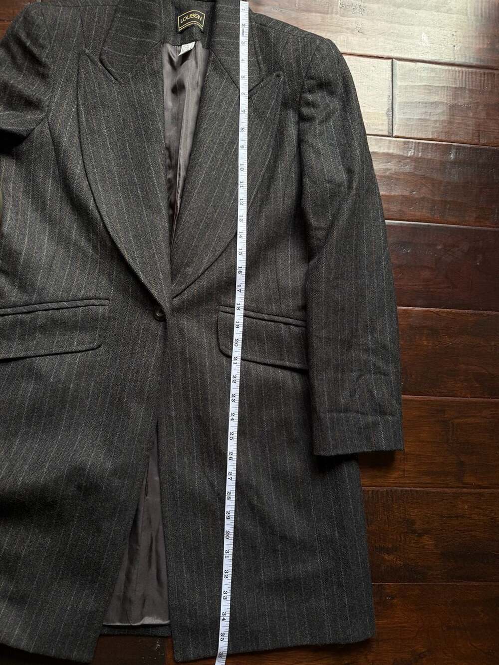 Vintage Louben Grey Pinstripe Pure Virgin Wool Longline Blazer Coat - Picture 6 of 8